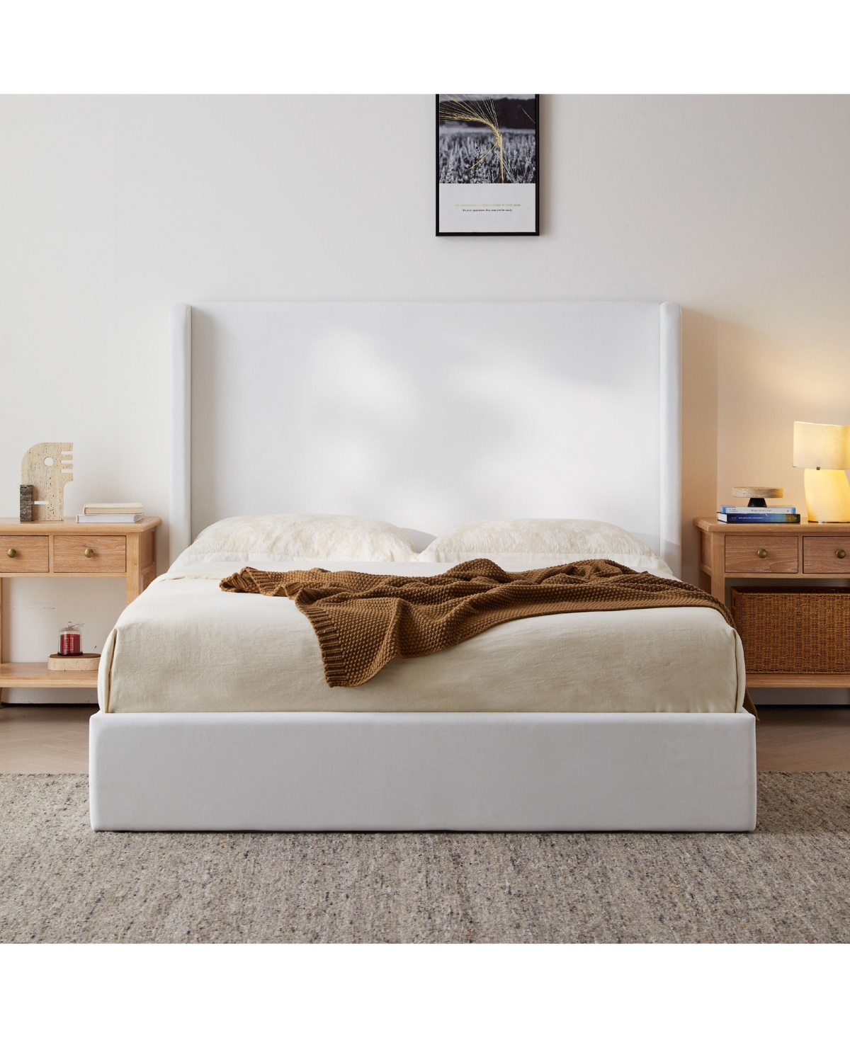 Boyel Living Carmen Upholstered Wingback Bed Frame with 52.3" High Headboard, King Size