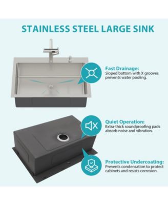 33x22x10inch Drop In Kitchen Sink with Pull Out Faucet Soap Dispenser Stainless Steel Single Bowl 16 Gauge