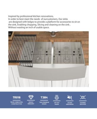 36" x 20" x 9" Double Bowl Farmhouse Kitchen Sink, Stainless Steel, Apron Front, 16-Gauge, 50/50 Split