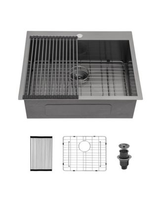 25x22x9inch Gunmetal Black Kitchen Sink Drop In Stainless Steel 16 Gauge Topmount