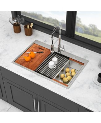 33x22x10inch Topmount Double Bowl Kitchen Sink 16 Gauge Stainless Steel Brushed Nickel