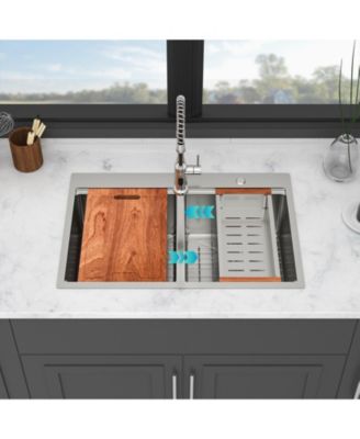 33x22x10inch Topmount Double Bowl Kitchen Sink 16 Gauge Stainless Steel Brushed Nickel