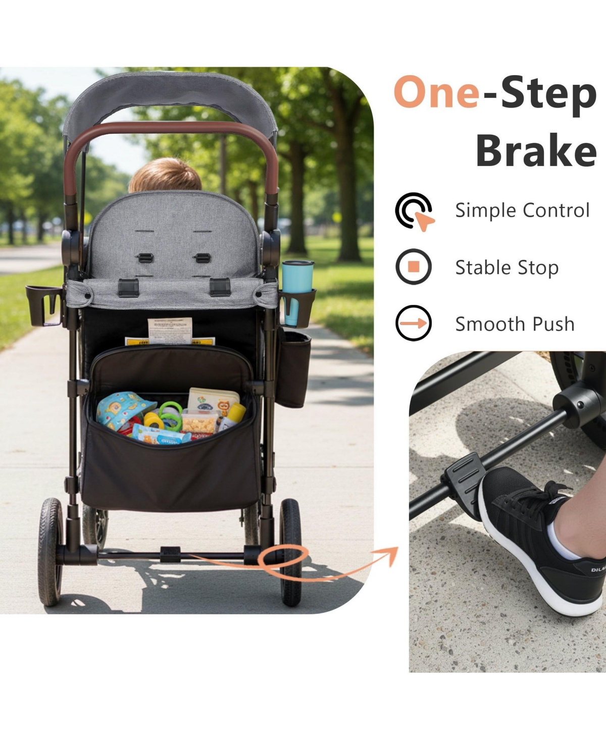Kinder King All-Terrain Wagon Stroller for Two Kids with Canopy, Snack Tray and Shock-Absorbing Wheels