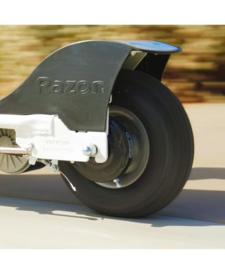 E300S Seated Electric Scooter for Kids, Pneumatic Tires, Seat, White/Blue