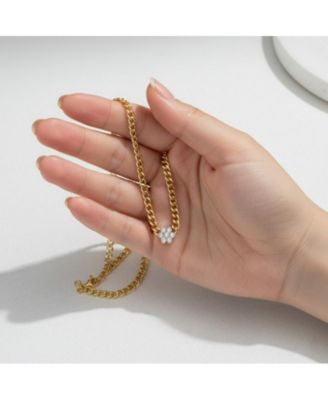 14k Gold Plated Chain Jewelry Set with Cubic Zirconia Flower Accent