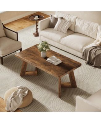Coffee Table, Farmhouse Center Table with V-Shaped Legs, 47.2 x 23.6 Inches Rectangle Living Room Tables, Easy to Assemble, Rustic Brown
