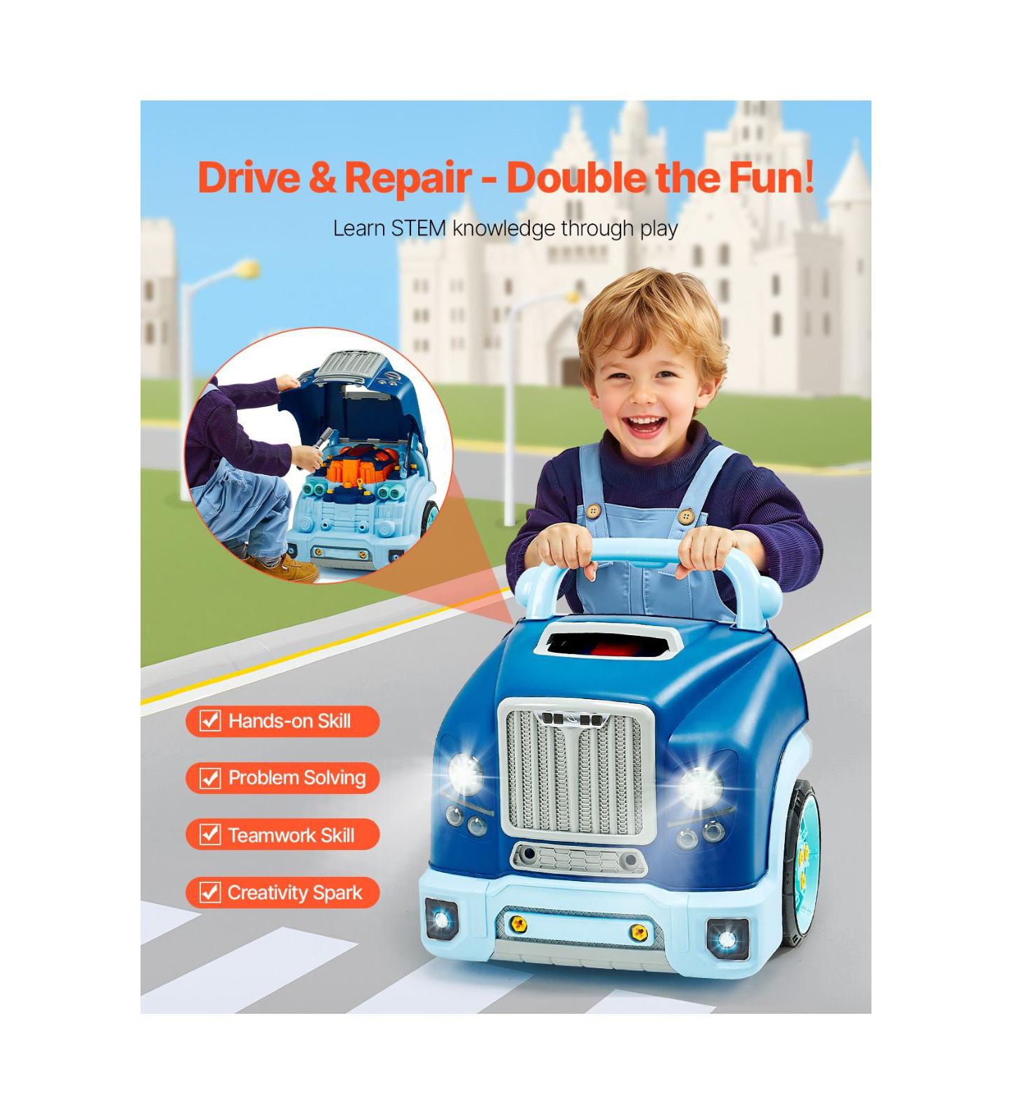 Детский игровой набор Slickblue Engine Mechanic 60-Piece Playset, Ages 3+, цвет: Синий — фото 7