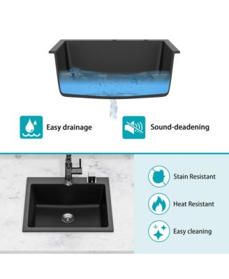 25x22x9.65inch Black Quartz Composite Kitchen Sink Drop In Single Bowl Granite
