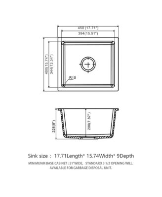 17.71x15.74x9 Inch Granite Composite Quartz Undermount Kitchen Sink
