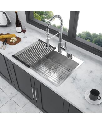 30x22x10 Inch Drop In Single Bowl Topmount Kitchen Sink 16 Gauge T304 Stainless Steel With Dish Grid Drain Assembly Drying Rack