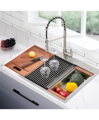 28x22inch Stainless Steel Workstation Sink Drop In Single Bowl 18 Gauge with Accessories