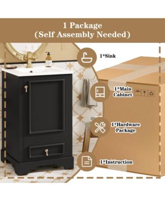 Space-Saving 20 in. Bathroom Vanity with Ceramic Sink, Soft Close Door, Adjustable U-Shaped Shelf, Compartment Drawer and Door Storage Rack