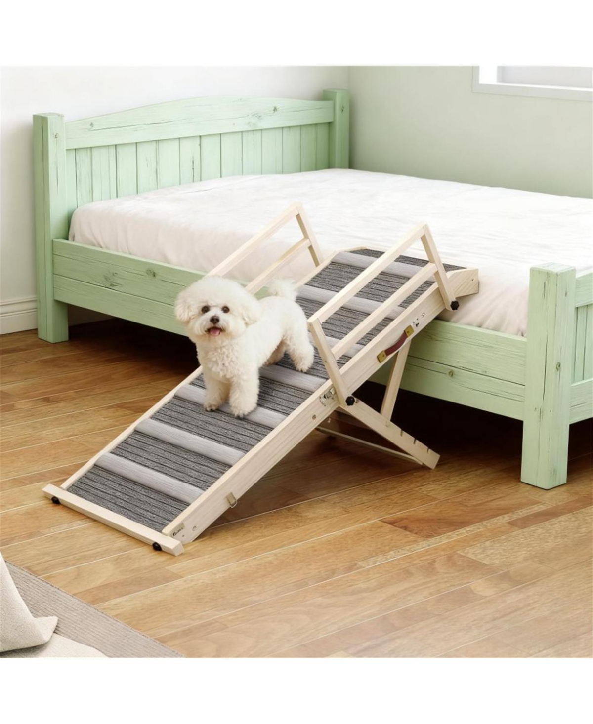 Aostirmotor Dog Step with Side Rails Dog Ramp in Natural