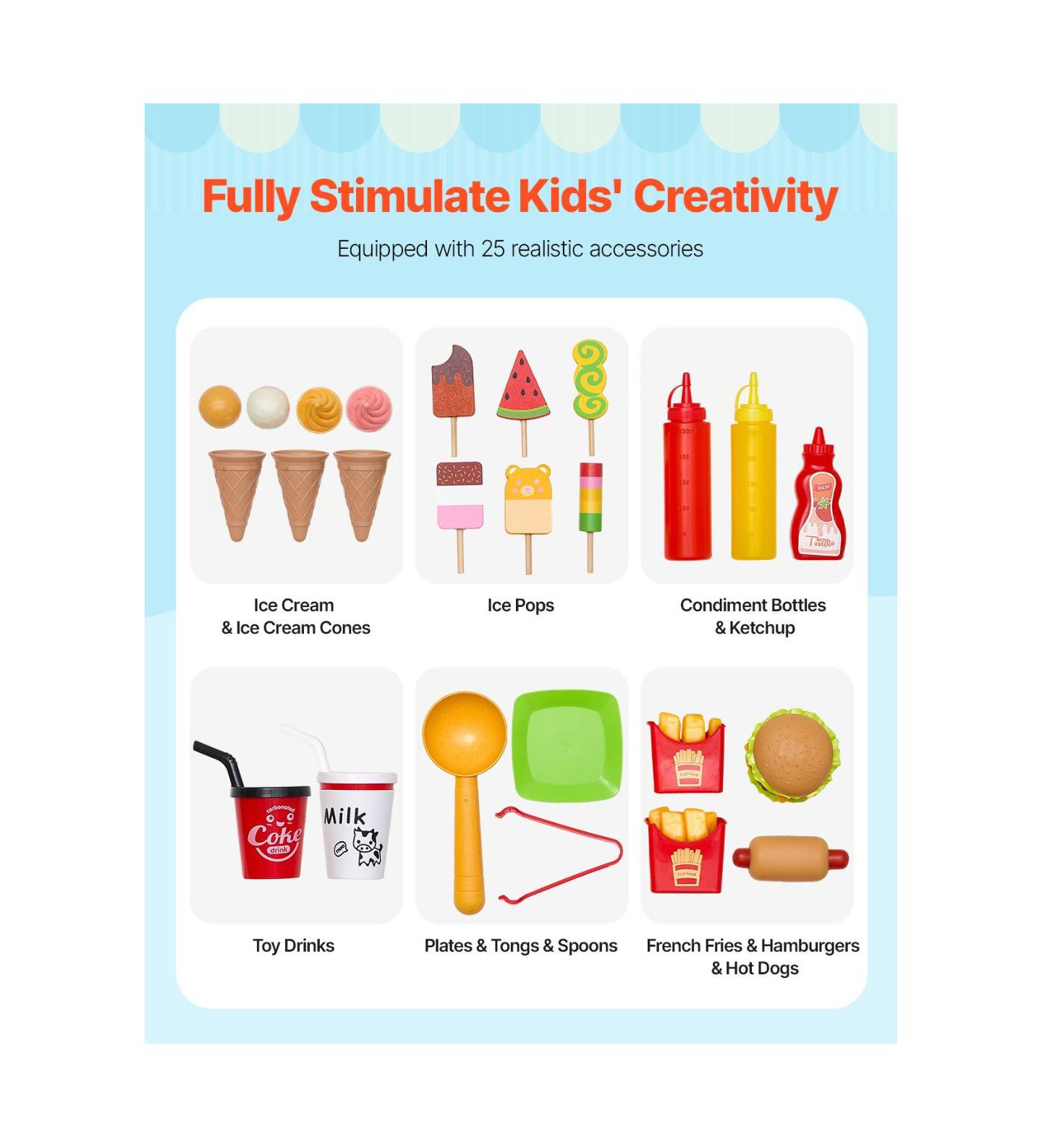 Детский игровой набор Slickblue Ice Cream Cart Steering Wheel & Chalkboard 20+ Piece Playset, от 3 лет, цвет: Синий — фото 7