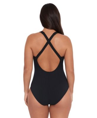 Women's S3 Sculpting Ribbed Scoop-Neck Crossback One-Piece Swimsuit