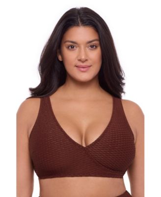 Women's Supportive and Sculpting Grid-Textured Wrap Bralette Swimsuit Top