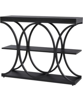 3-Tier Farmhouse Narrow Console Table - Entryway Sofa Table with Storage Shelves, Geometric Metal Legs - Modern Accent for Living Room, Hallway