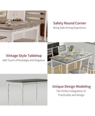 5 Piecs Dining Table Set, Farmhouse Style Dining Table and Chairs Set for 4, Dining Set for Dining Room Kitchen Apartment, Modern Sturdy Table