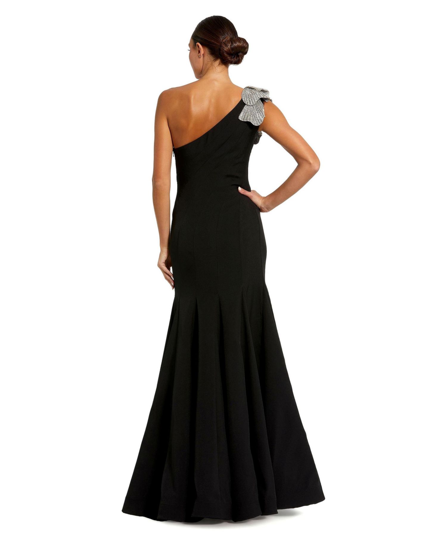 Petite Crepe One Shoulder Gown With Flower Detail