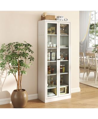 Metal Kitchen Pantry Cabinet - Storage with 5 Adjustable Shelves, Freestanding Cabinet for Kitchen, Living Room