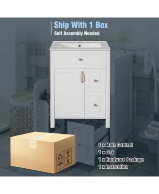 24 in. Bathroom Vanity with Ceramic Sink, Soft Close Door, Soft Close Drawers and Double Storage Racks on the Door