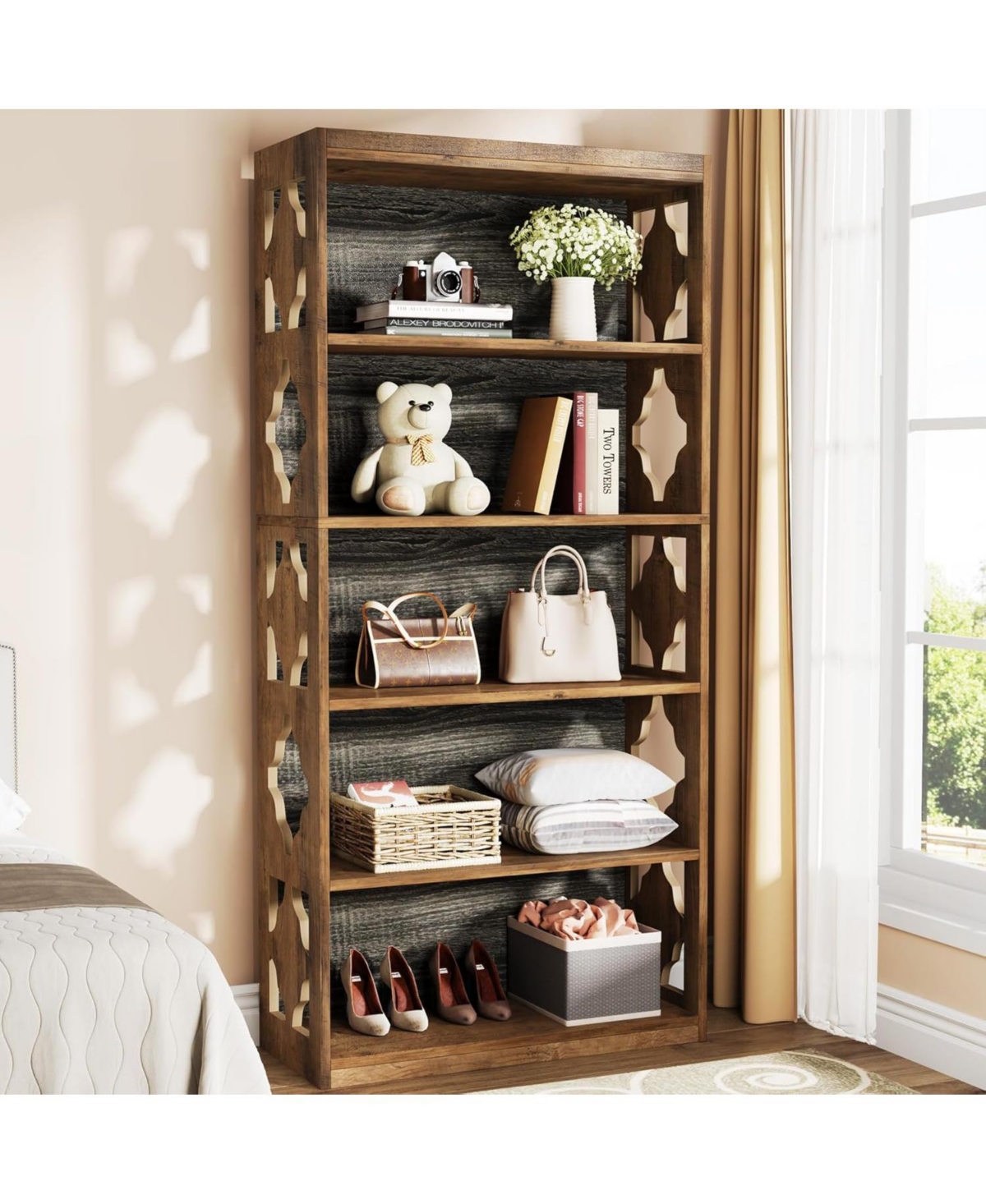 Tribesigns 6-Tier Bookcase Set of 2, 70-Inch Tall Freestanding Bookshelf with Rhombus Pattern for Living Room, Bedroom