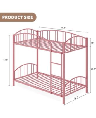 Metal Bunk Bed Twin Over Twin, Twin Bunk Bed Frame with Heightened Arched Guardrail and Safety Ladder,Sturdy Steel Bed