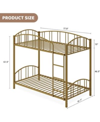 Metal Bunk Bed Twin Over Twin,Twin Bunk Bed Frame with Heightened Arched Guardrail and Safety Ladder,Sturdy Steel Bed