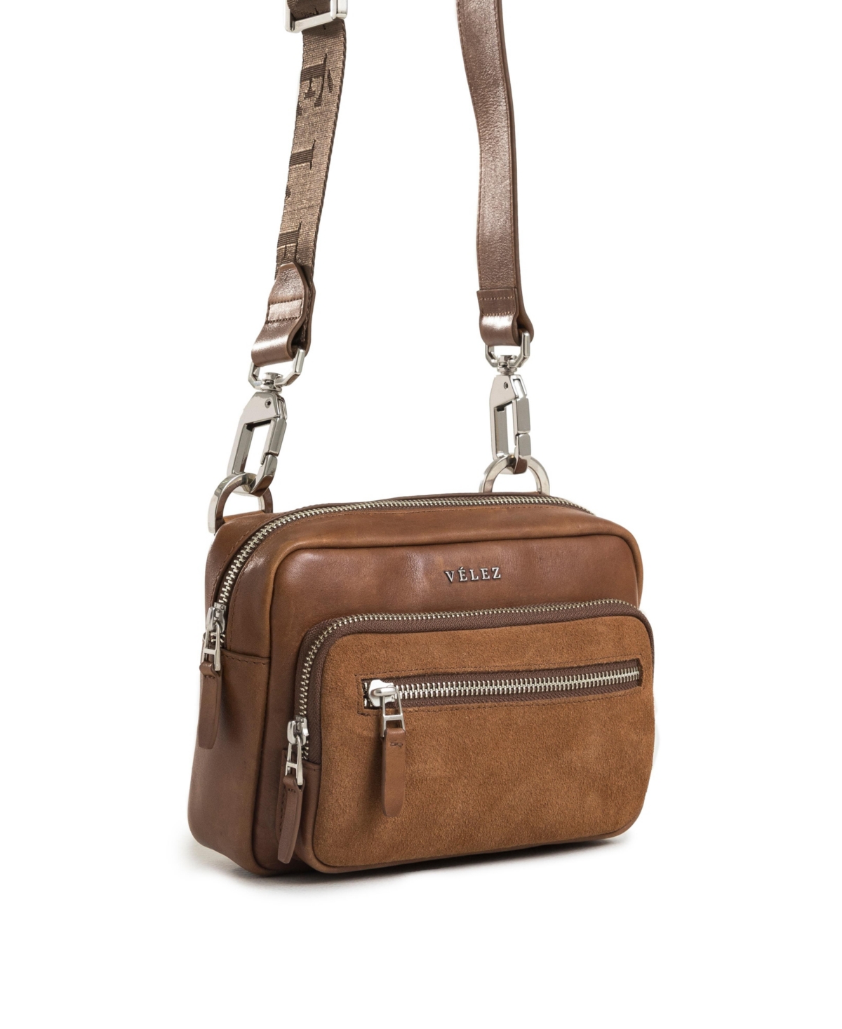 Velez Bright Leather Crossbody Bag with Suede Detail