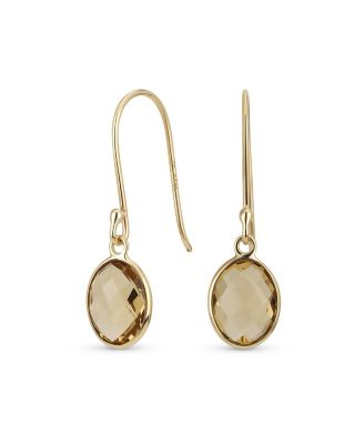 Classic 10K Gold Faceted Natural Stones Bezel Set Oval Drop Earrings