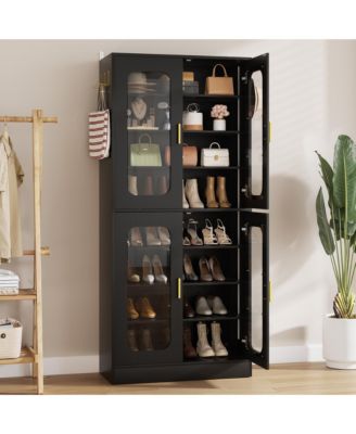 Shoe Cabinet With LED Light, Closet Shoe Organizer with Adjustable Shelves