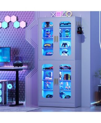 Shoe Cabinet With LED Light, Closet Shoe Organizer with Adjustable Shelves