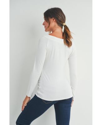 Maternity Ruched Long Sleeve Boat Neck Top