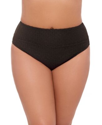 Women's Smoothing Ultra-Banded Grid Textured High-Waist Swimsuit Bikini Bottoms