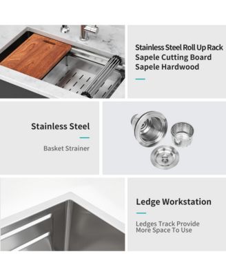 Undermount Workstation Kitchen Sink Stainless Steel Single Bowl 16 Gauge