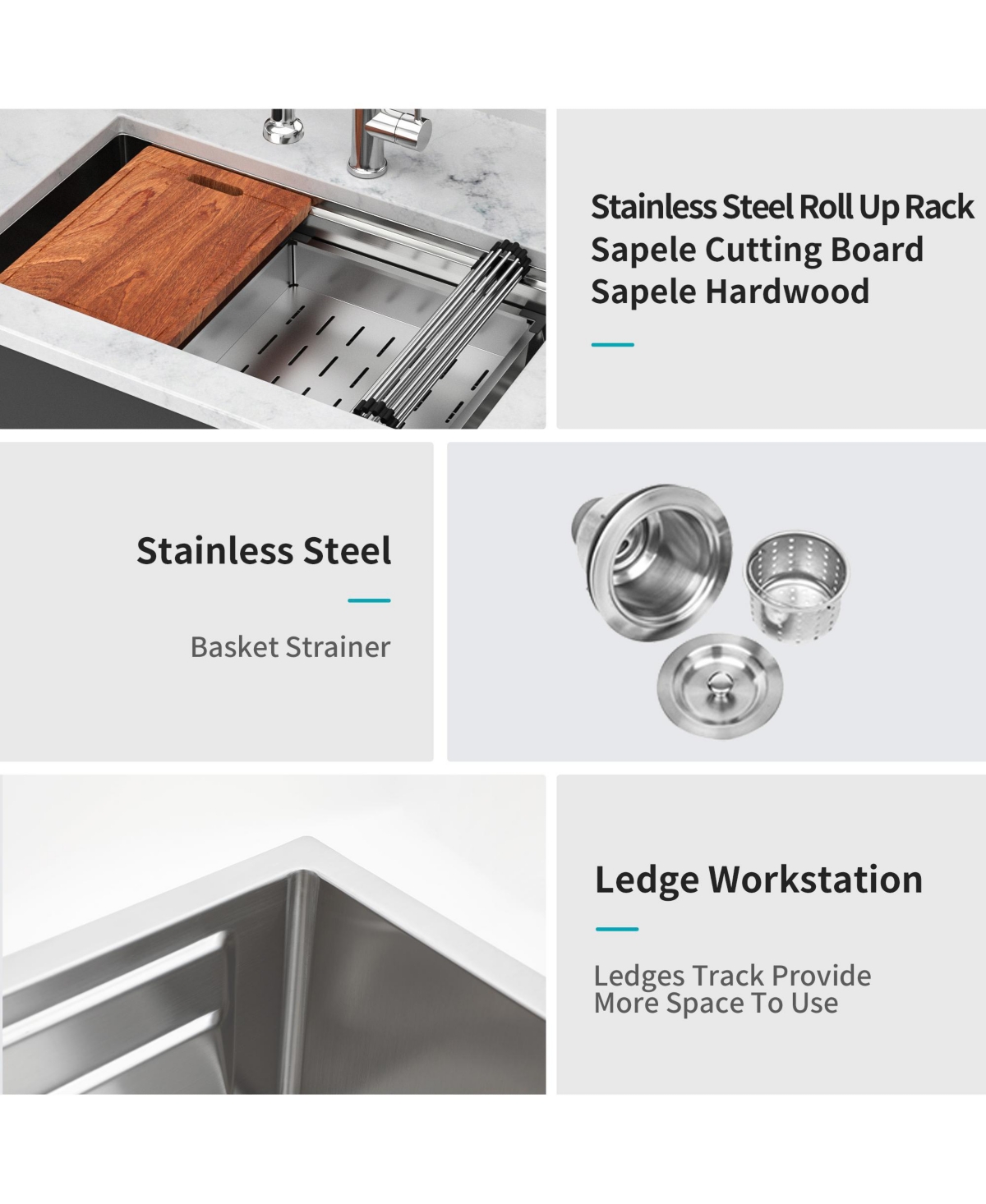 flynama Undermount Workstation Kitchen Sink Stainless Steel Single Bowl Gauge