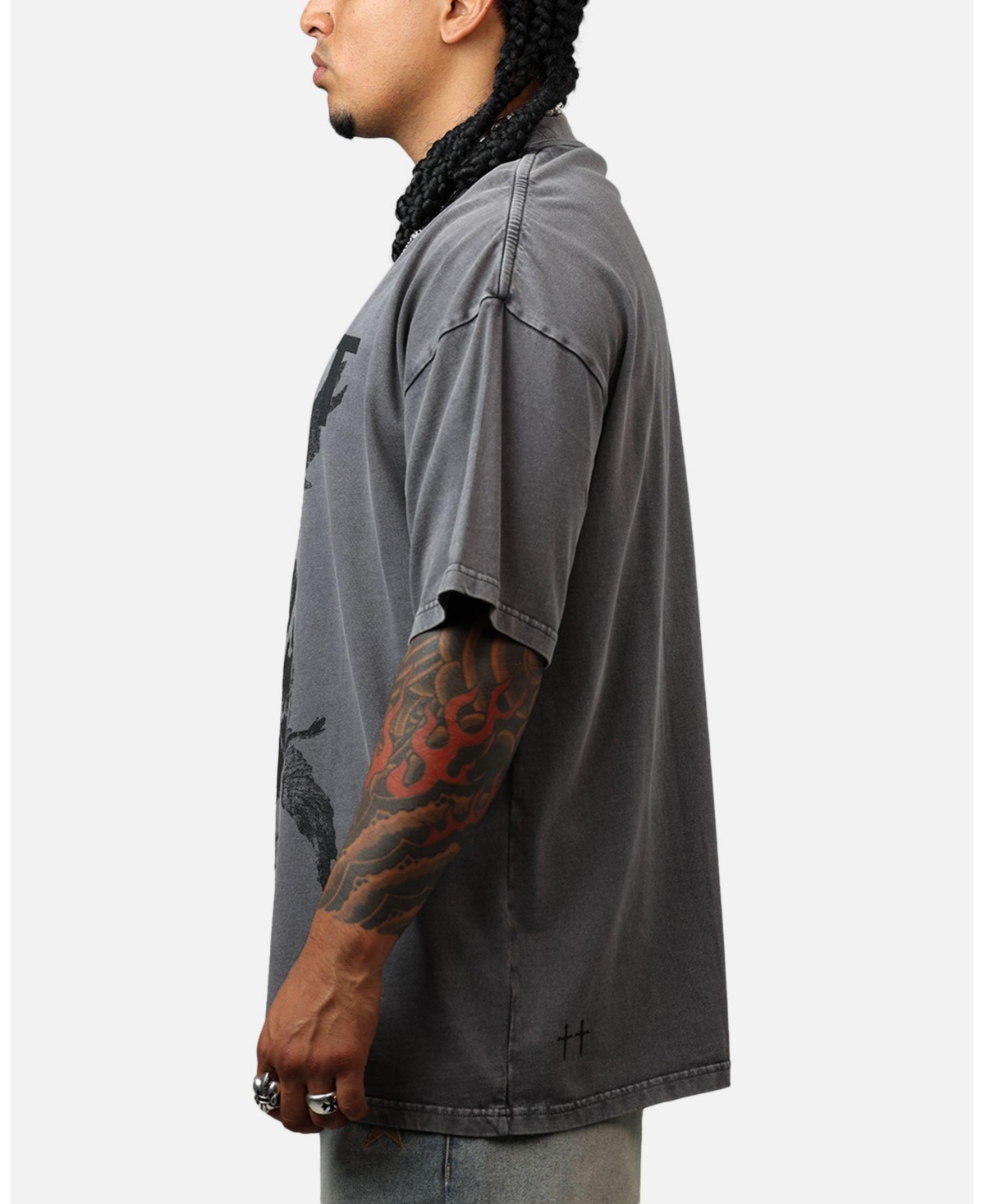 Saint Morta Men's Heavens Mock T-Shirt Washed Charcoal