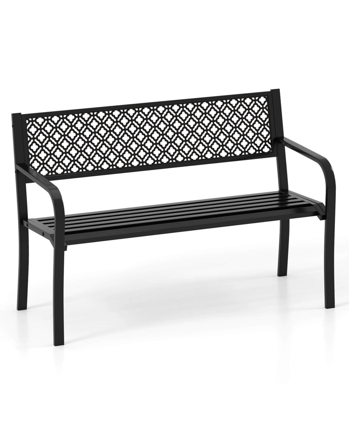 Costway 50" Outdoor Garden Bench with Geometric Lattice Backrest Armrests and Slatted Seat
