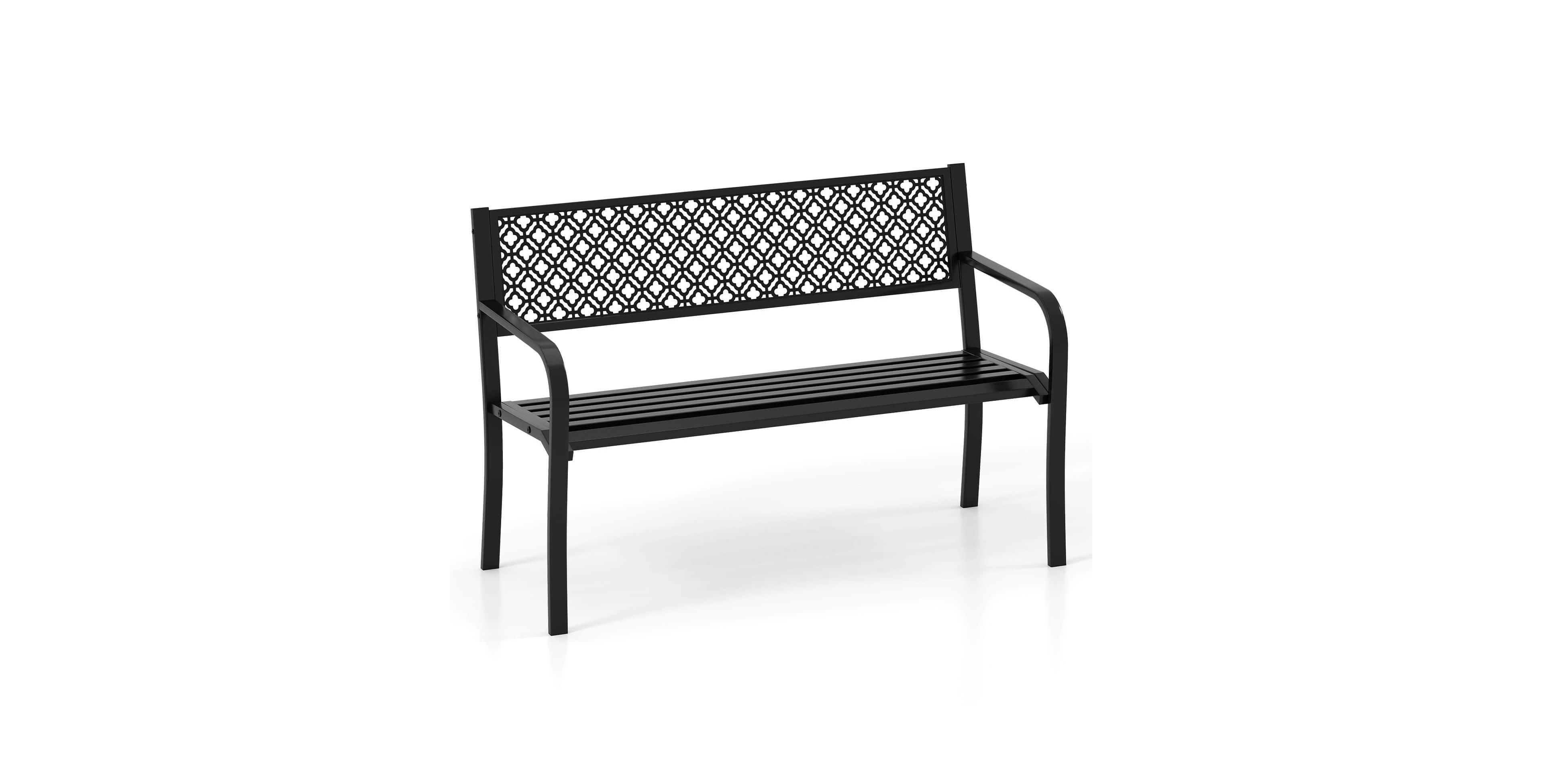 Costway 50" Outdoor Garden Bench with Geometric Lattice Backrest Armrests and Slatted Seat