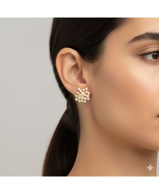 Cluster Gold Over Silver Cluster Lace Stud Earrings with CZ
