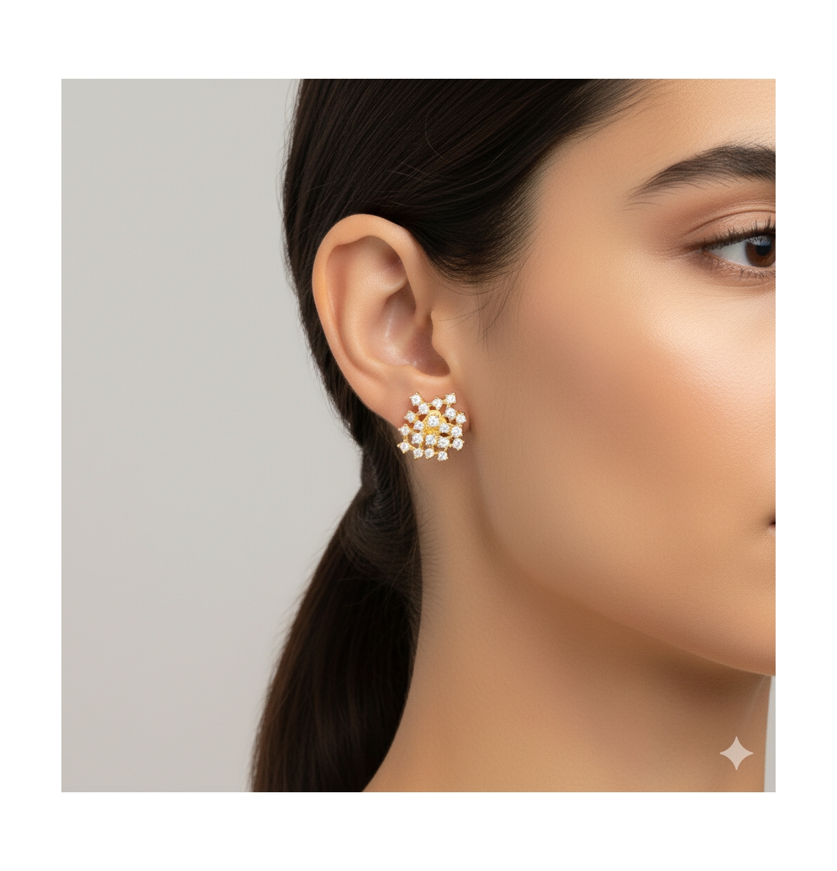Etoielle Cluster Gold Over Silver Cluster Lace Stud Earrings with Cz