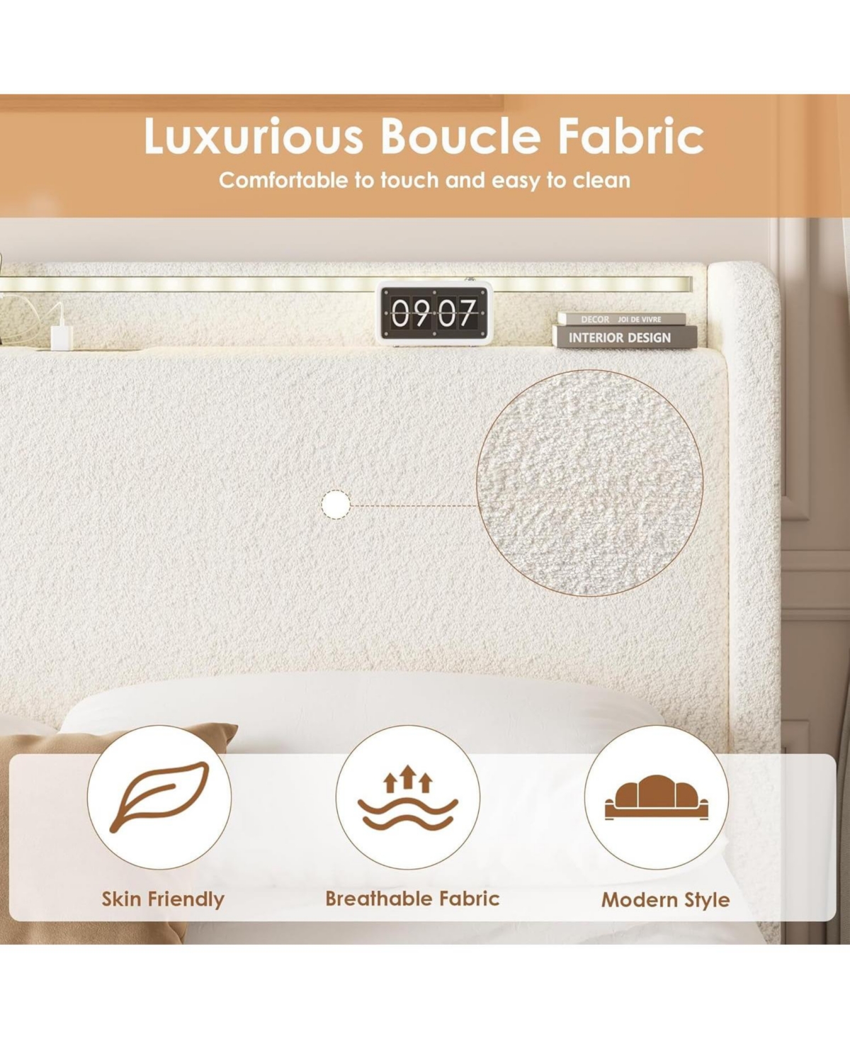 gaomon Easy Assembly Full Size Platform Bed Frame Lighted Upholstered Bed Frame Space Saving, for Living Room