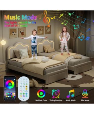 Easy Assembly Twin Size Upholstered Smart LED Bed Frame Space Saving, for Living Room, Guest Room