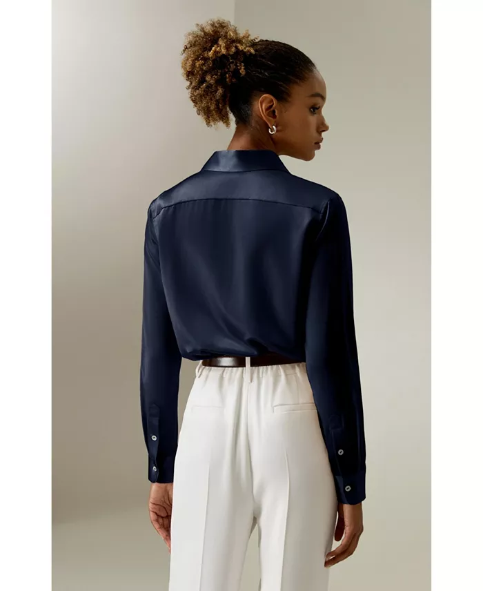 Women's Spread Collar Silk Shirt - thumbnail 9