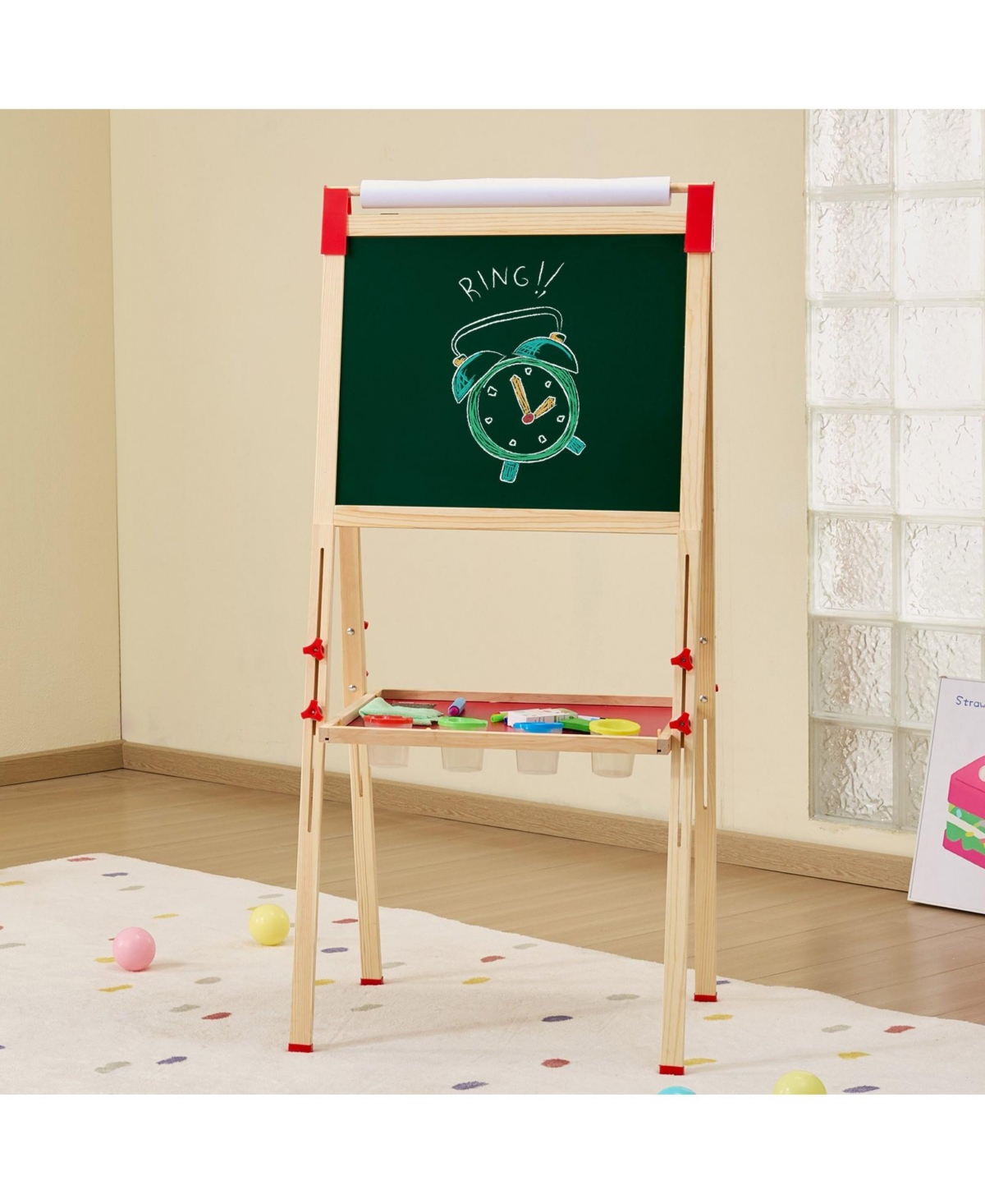 Slickblue Wood Double-Sided Art Easel for Kids with Chalkboard and Paper