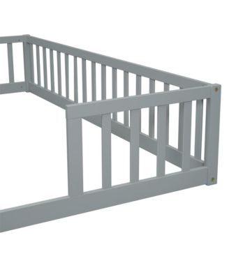 Double Twin Floor Bed with Safety Fence Low Profile Shared Sleeping Bed for Kids No Door Design