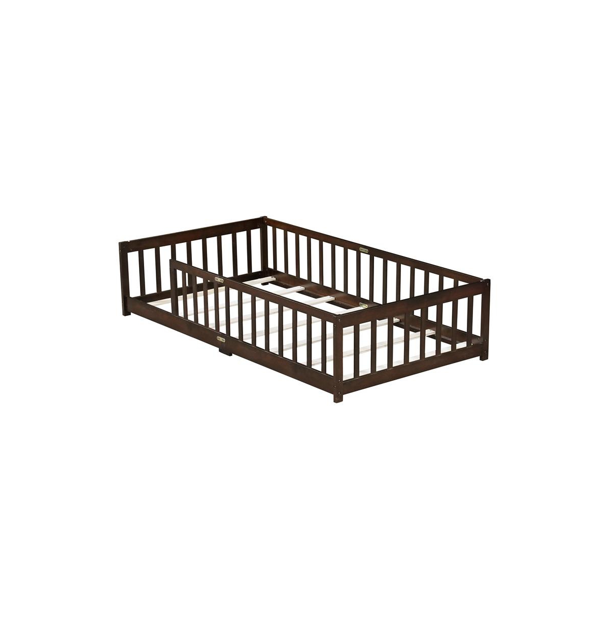 Cesicia Twin Floor Bed with Safety Fence Rubber Wood Kids for Toddler Room & Play Space