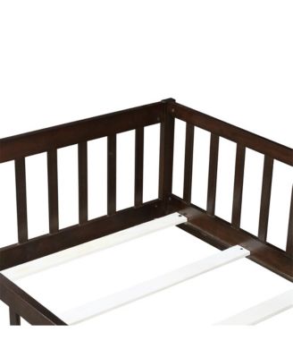 Twin Size Floor Bed with Safety Fence Rubber Wood Kids Bed for Toddler Room & Play Space