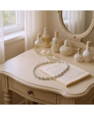 .925 Sterling Silver Nautical Puff Mariner Anchor Link Chain Choker Necklace 6MM 16 Inch