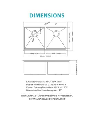 33x22x10inch 16 Gauge T304 Stainless Steel Topmount Drop In 5050 Double Bowl Brushed Nickel Workstation Kitchen Sink